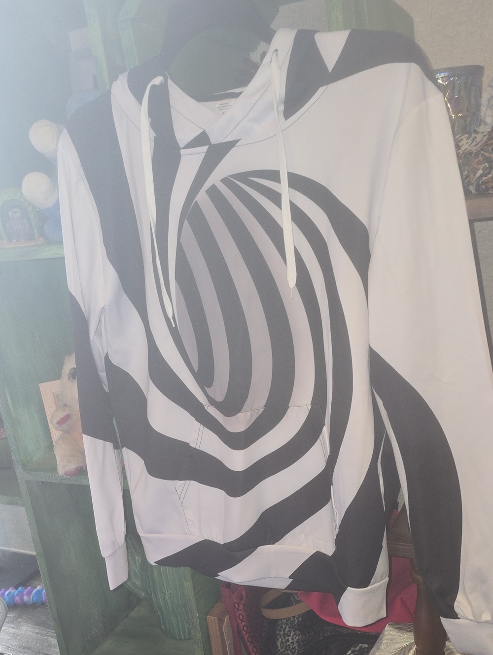 Men's Black & White Graphic Hoodie Jacket - Lightweight Shirt Jacket